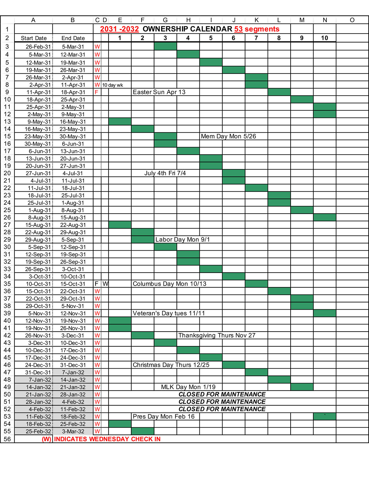 2031-2032 PROPOSED ownership calendar